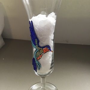 Fluted champagne glass with Rhinestone Hummingbird